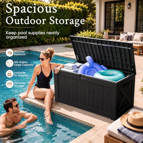 Devoko 120 Gallon Waterproof Resin Deck Storage Box - Black