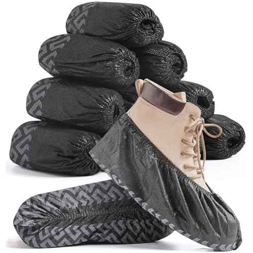 Shoe Covers Disposable Non Slip - 50 Pack (25 Pairs) X-Large Disposable Boot Covers for Indoors Outdoors Recyclable Durable Protector Stretchable Fits Up to Size 13 US Men-Black