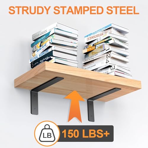 Aunulahca Heavy Duty 10-Inch Black Shelf Brackets 6 Pack for DIY Floating Shelves
