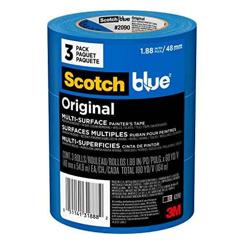 ScotchBlue Original Multi-Surface Painters Tape, 2 Inch Wide (1.88 In. x 60 Yds), 3 Rolls, Blue Paint Tape Protects Surfaces and Removes Easily, Masking Tape for Indoor and Outdoor Use (2090-48EP3)