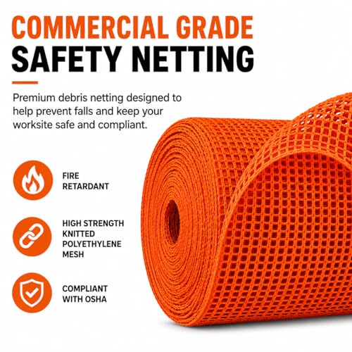 ATERET 4' x 150' Debris Safety Netting Orange Fire Retardant Construction Mesh