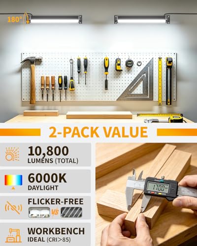 YAYIT 40W LED Shop Lights 5400LM 6000K Daylight, 2 Pack, Plug-in Garage Light with Adjustable Bracket