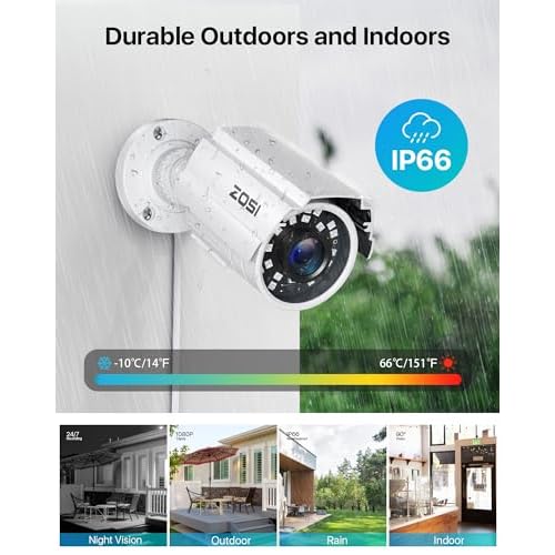 ZOSI 2MP 1080p HD 1920TVL Outdoor Indoor Home Security Camera (Hybrid 4-in-1 HD-CVI/TVI/AHD/960H Analog CVBS), 24PCS LEDs, 80ft IR Night Vision, Weatherproof Surveillance CCTV Bullet Camera