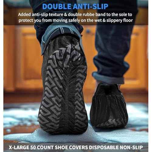 Shoe Covers Disposable Non Slip - 50 Pack (25 Pairs) X-Large Disposable Boot Covers for Indoors Outdoors Recyclable Durable Protector Stretchable Fits Up to Size 13 US Men-Black