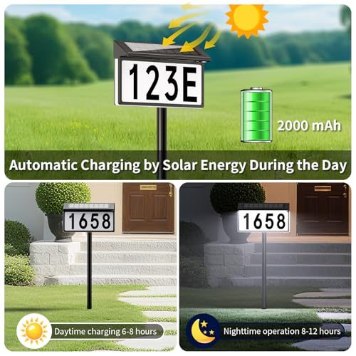 Black Solar Address Sign with Lighted House Numbers - Waterproof & Energy Efficient