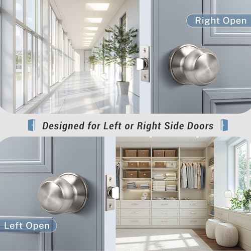 KNOBWELL 6 Pack Passage Door Knob Brushed Nickel,Round Door knob for Hall and Closet Door Knobs, Non-Locking Round Door Handle, Satin Nickel Interior Door Knob, Keyless Stainless Steel Passage Knobs