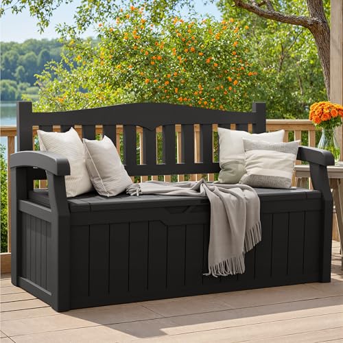Greesum 80 Gallon Outdoor Storage Bench with Armrest - Black