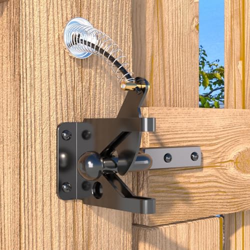 JZVXX Black Self Locking Gate Latch with Spring Cable for Wooden Fence - Carbon Steel