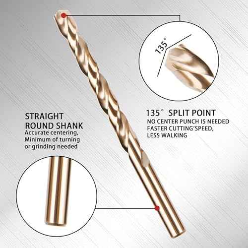 1/4 Inch Cobalt Drill Bits, 13 Pack of M35 HSS, 135 Degree Tip, Jobber Length Twist Drill Bit Set for Hardened Metal, Stainless Steel, Cast Iron, Wood and Plastic, with Indexed Storage Case