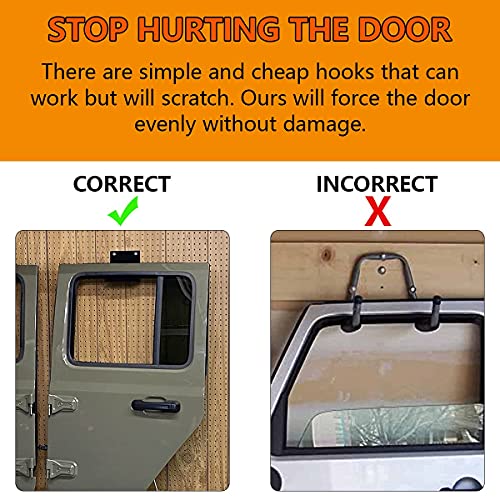 A-KARCK Wall Mount Door Hangers 4pcs, Door Storage Bracket with Rubber Lining Compatible with Jeep Wrangler JK JKU JL, Saving Garage Space