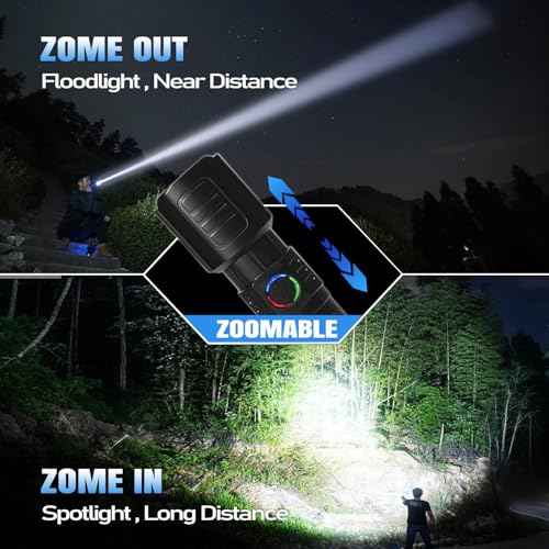 Tactical Flashlights Torch High Lumens Rechargeable, 3 Modes Led Waterproof Zoomable Linternas Handheld Small Flashlight, Adjustable Brightness Flash Light for Hurricane/Home/Emergency (2 Pack)