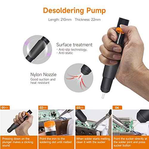 TOWOT Soldering Iron Kit, Electronic Soldering Iron 60W Adjustable Temperature, Deoldering Pump, Tin Wire, Solder Wick, Tweezers, Soldering Iron Tips Set, Soldering Iron Stand, Wire Strippers