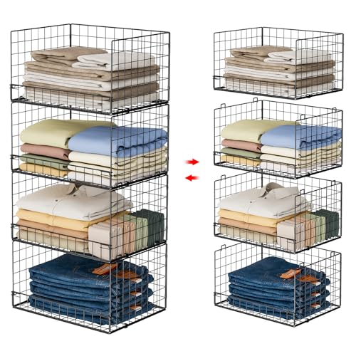 Yociyoga Black 4-Tier Stackable Closet Organizer Shelves Foldable Storage