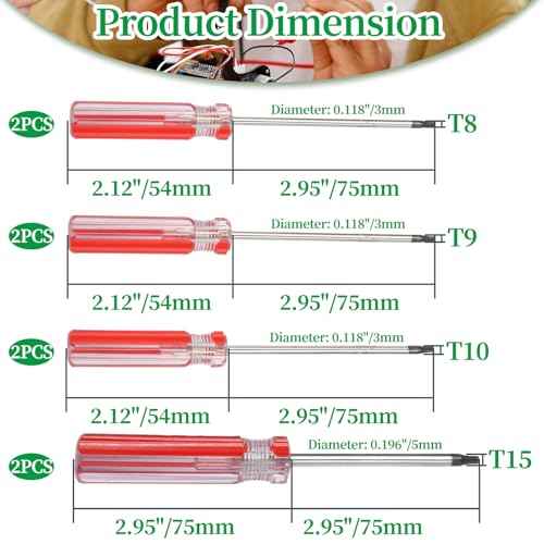8pcs Torx Screwdriver Set, T8, T9, T10, T15 Torx Security Screwdriver with Magnetic Tip, 75mm Long