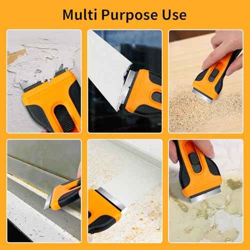 Razor Blade Scraper Tool with 15 Extra SK5 Blades - Multi-Surface for Glass Tile Window Car Cooktops - Stainless Steel, Cleaning & Paint Removal Tool