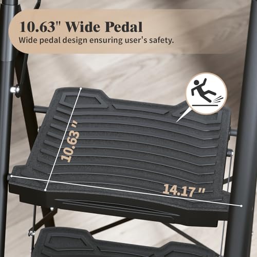 KINGRACK 5-Step Ladder with Tool Tray & Handrails, Folding Steel Safety Step Stool for Home & Garage, 900 lbs Capacity