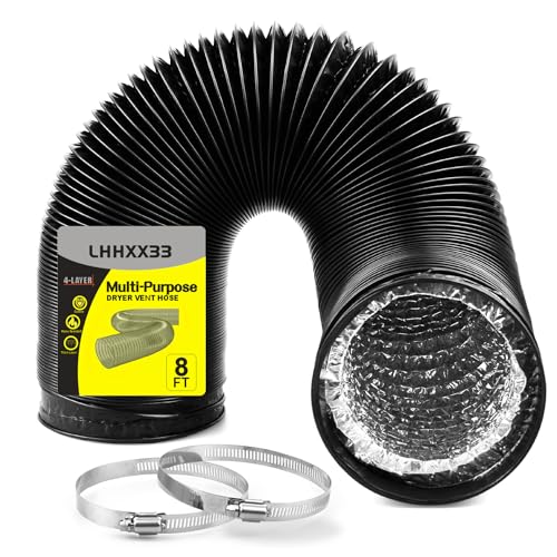 4 inch Flexible Dryer Vent Hose 8 ft Heavy-Duty Four-Layer 2-Pack Clamps