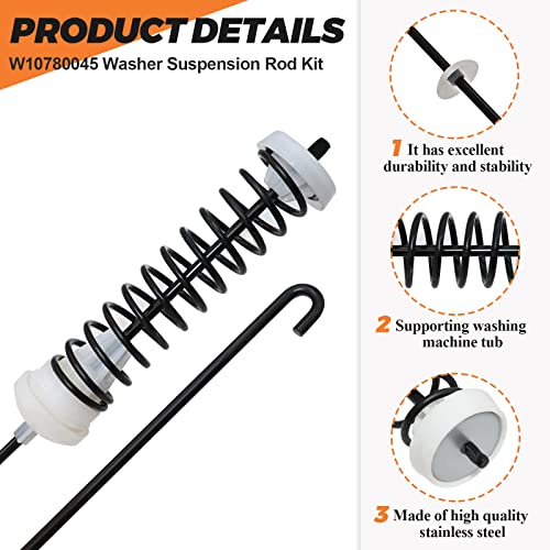 Beaquicy W10780045 Washer Suspension Rod Kit 4pcs for Whirlpool/Kenmore