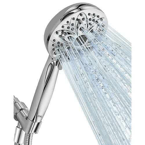 6-Setting Shower Head with Handheld, JDO High Pressure Hand held Shower Head, 4.7 Inch Chrome Detachable Showerhead Set with 59 Inch Stainless Steel Hose and Adjustable Showerhead Holder