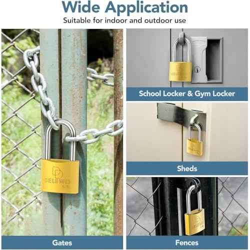 DELSWIN Weatherproof Padlock with Key - Heavy Duty Solid Brass Locker Lock with 1-9/16" Long Shackle, Marine Grade Pad Lock for Outdoor Gate, Fence, Shed (1 Pack)