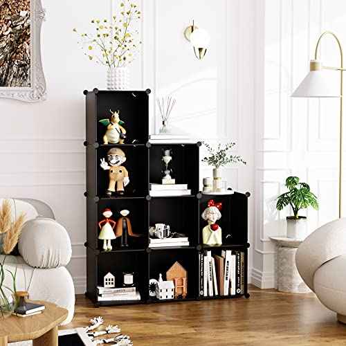 C&AHOME Cube Storage, 9-Cube Bookshelf, Plastic Closet Cabinet Organizer, DIY Stackable Bookcase, Modular Shelving Units Ideal for Home, Office, Kids Room, 36.6" L x 12.4" W x 48.4" H Black SHS3009A