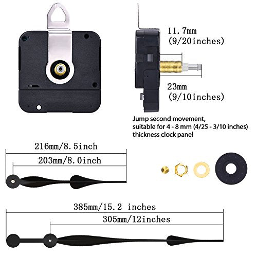 Hicarer Black Quartz Clock Movement High Torque 9/10" Shaft, Includes Hands & Hardware, Gold Variation 1-1/5" Shaft