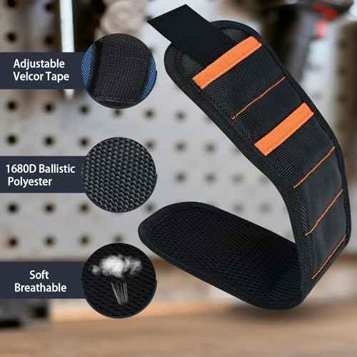 2 Pack Magnetic Wristband for Tools ? Lightweight Tool Belt & Portable Magnet Wristband for Holding Screws, Nails, Drilling Bits ? Best Tool Gifts for Dad, Husband, Grandpa, & Handyman