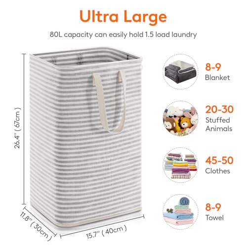 Lifewit 80L Laundry Hamper Grey - Large Foldable Laundry Basket with Handles