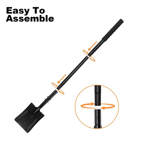 Small Square Shovel 43.3Inches Small Shovel with Metal Handle Garden Tool for Camping Farming Gardening Digging, Black