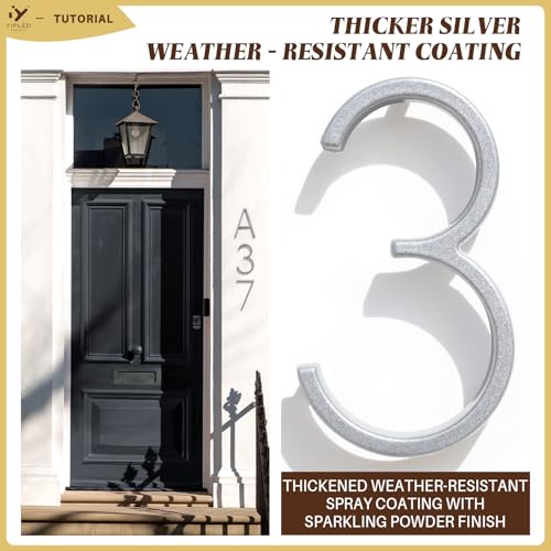 YIPLED 5 Inch Silver Metal House Number 9 - Modern Weather-Resistant Address Sign