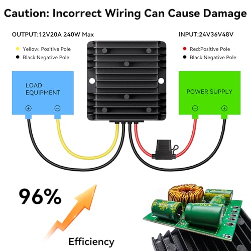 36V 48V to 12V 20A DC Step-Down Converter for Golf Cart RV Solar Waterproof