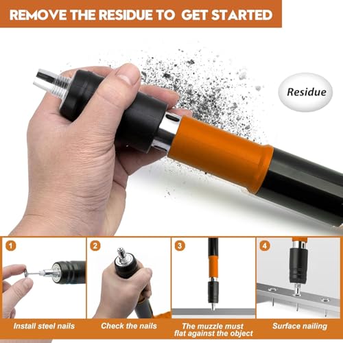 Concrete Nail Gun Kit with 50 PCS Steel Nails, 5 Gear Adjustable Mini Manual Steel Nail Gun for Concrete, Wall Fastening Rivet Tool Wall Nail Shooting Machine for Cement Wall Household Decor (Orange)