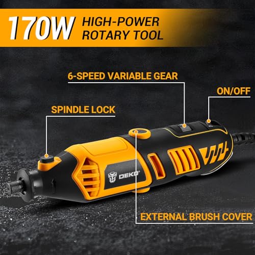 DEKOPRO Rotary Tool Kit Yellow, 1.5-Amp Corded Power with 129 Accessories