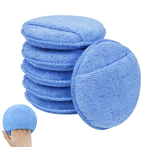 6 PCS Microfiber Wax Applicator Pad with Finger Pocket, 5 Inch Ultra-Soft Car Wax Applicator, Buffing and Detail Polishing Foam Pads for Car Truck Motorcycle Cleaning and Fine Polishing (Blue)