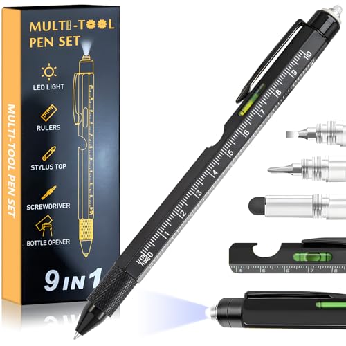 Christmas Gifts Stocking Stuffers for Men,Multitool Pen 9 in 1 Innovative Gift for Men,with LED Light,Ruler, Stylus,Bubble Level,Screwdrivers,Unique Gifts Gadgets for Him,Boyfriend,Husband