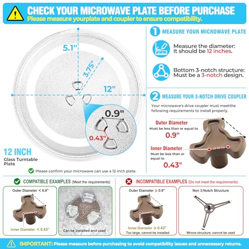 12" Microwave Plate Replacement Glass Turntable – Hiflora Fits GE/Panasonic/LG/Whirlpool & More (12inch)