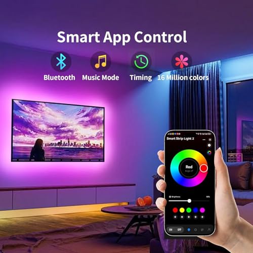 KSIPZE 16.5FT LED TV Backlight Strip for 45-75 Inch Screens RGB Smart App & Button Control