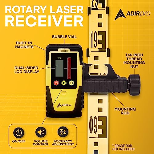 AdirPro Red Beam Rotary Laser Detector LD-8 with Dual Display & Bubble Level