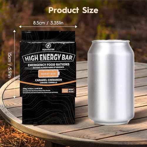 PEAK4RATION High Energy Bar | Emergency Ration Biscuits - Caramel Cinnamon 250g 1145kcal | Long Shelf-Life Compressed Biscuits for up to 1 Day Food Supply - Compact Survival Food Bar MRE for Outdoor Camping, Crisis, Earthquake, Wildfire, Home Preparedness