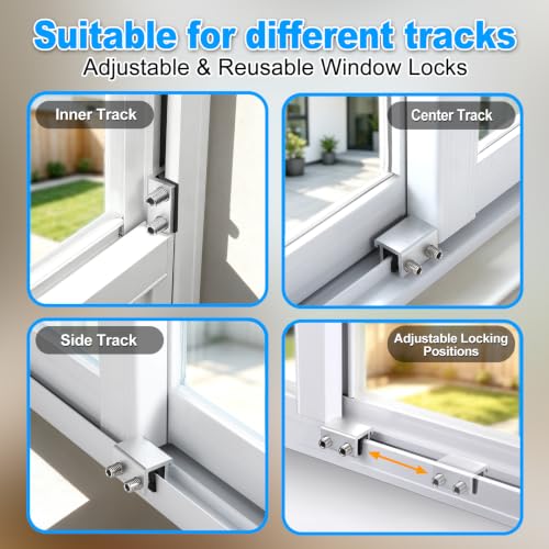 Silver 4 Sets Sliding Window Locks Adjustable Aluminum Security Stops