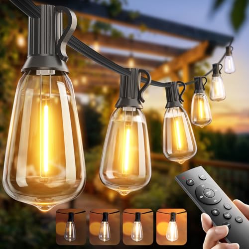 addlon 100FT Outdoor String Lights with 30 Sockets, Waterproof Dimmable LED with Remote