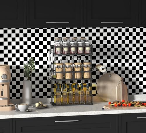 OSECAGE Black & White Checkered Peel and Stick Wallpaper 17.7"x78.8" - Modern Contact Paper
