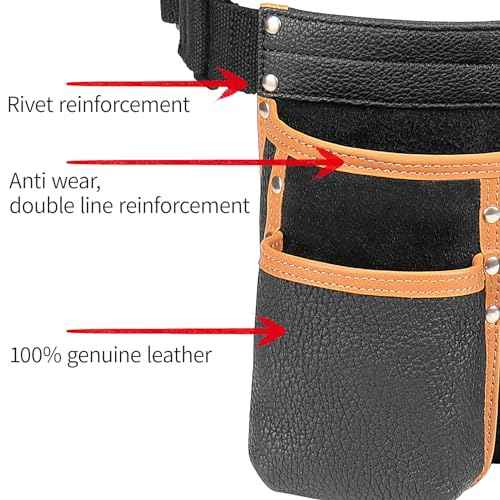 Tool Belt,Genuine Leather Tool Pouch,Detachable & Adjustable Single Side Tool Belt Pouch for Electrician,Carpenter,Construction,Work Apron,Utility Belt.