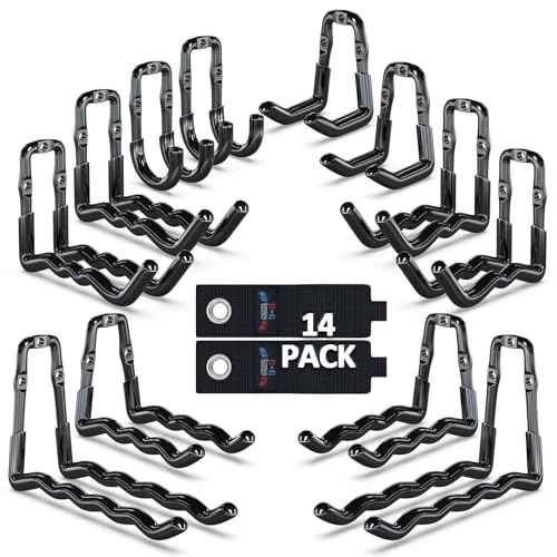 3-H Heavy Duty Garage Hooks 14 Pack, One-Piece Construction Garage Wall Hooks, Garage Hanger & Organizer Wall Mount for Ladders, Bikes, Chairs, WeedEaters, Shovels, Garden Tools (Black)