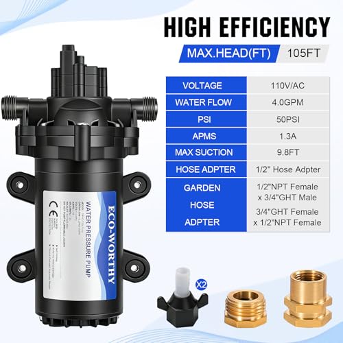 ECO-WORTHY Black 33-Series Industrial Water Pressure Pump 110V, 4 GPM, 50 PSI