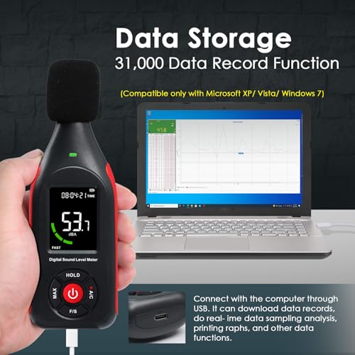 Landtek Decibel Meter with Data Logging and 3-Color Alarm Display
