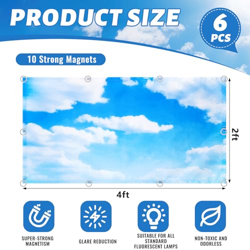 Sky Cloud Fluorescent Light Covers 6 Pcs Magnetic Ceiling Filters for Classroom Office