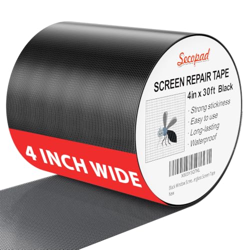 Secopad 4in x 30ft Screen Repair Tape - Black Fiberglass Mesh Repair Kit