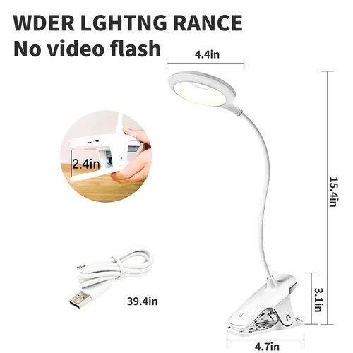 Desk Lamp Clip on Reading Light, Portable Rechargeable Desk Light Mini Clip Lamp, Dorm Room Essential Clip on Light Wall-Mounted, Bedside Lamp with Clamp, Rechargeable Reading Lights for Dorm Makeup