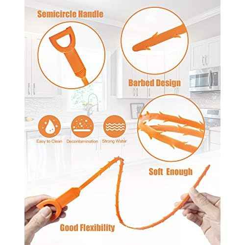 Hair Drain Clog Remover Tool ? 6 ¡¿ 25-Inch Sink Snake + 1 ¡¿ 24-Inch Drain Cleaner Tool, Plumbing Snake for Shower, Toilet, Kitchen Sink & Tub ? 7-Piece Hair Removal Tool Set